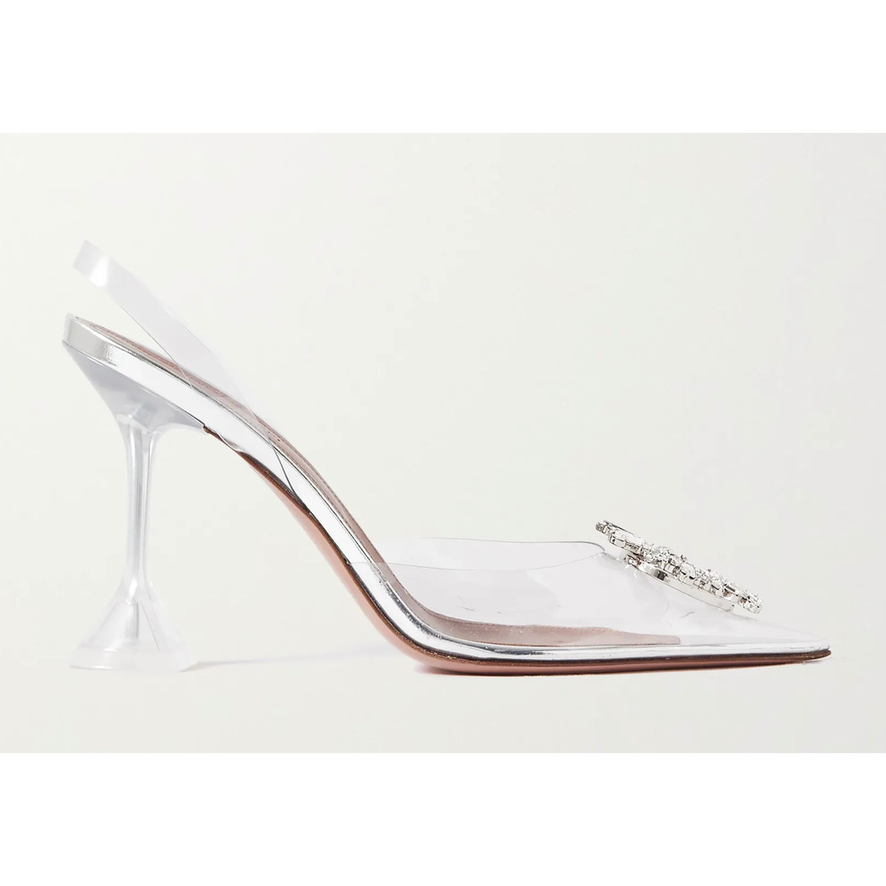 Amina Muaddi Begum Glass PVC Crystal Transparent Slingback Sandal Heel Pump 35.5 - Picture 4 of 16